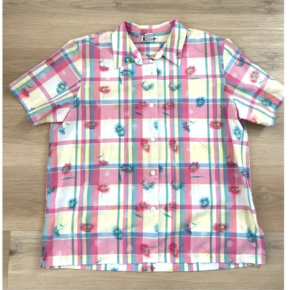 Vintage Grandmacore Alfred Dunner Button Down Short Sleeve Shirt Flowers Size 16